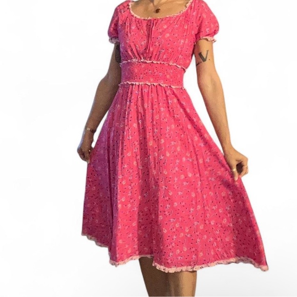 Betsey Johnson Pink Floral Midi Dress - Picture 1 of 7